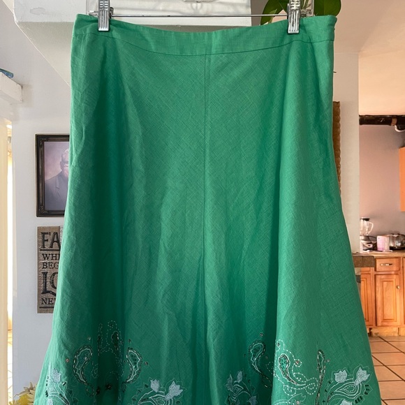 Women's Retro Skirt Apostrophe Green Embroidered Beads  size 14 - Picture 2 of 8